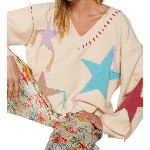 NEW POL star sweater with fringe detail in beige - Picture 4 of 4